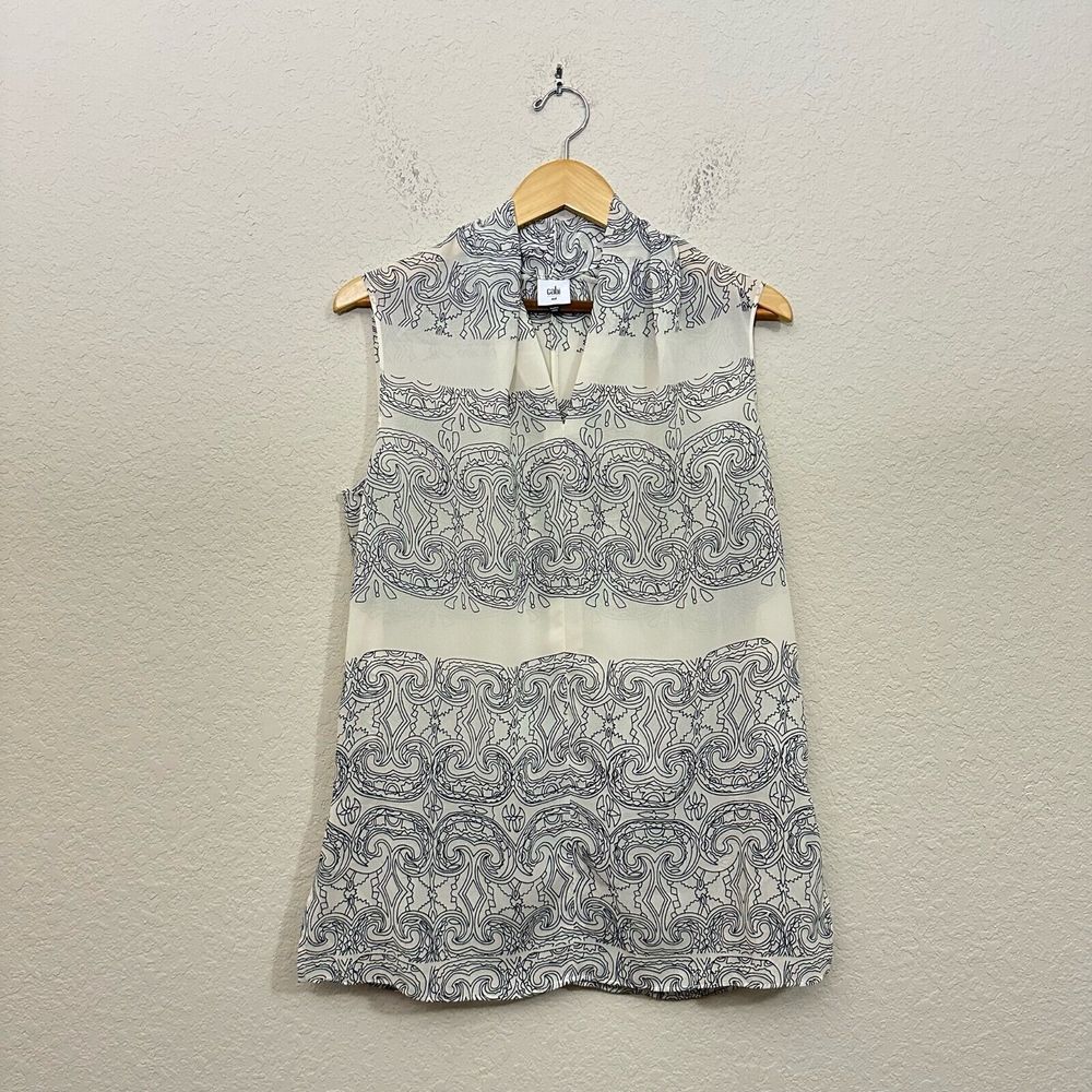 CABI #3091 Scrollwork Pullover Sleeveless Tunic Top Ivory/Black